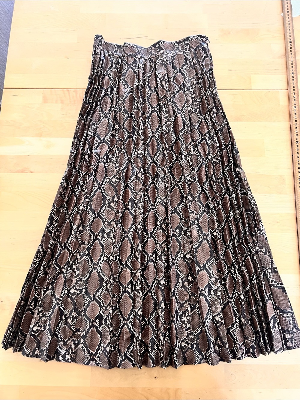 Zara Snake-Print Pleated Midi Skirt in Brown and Black